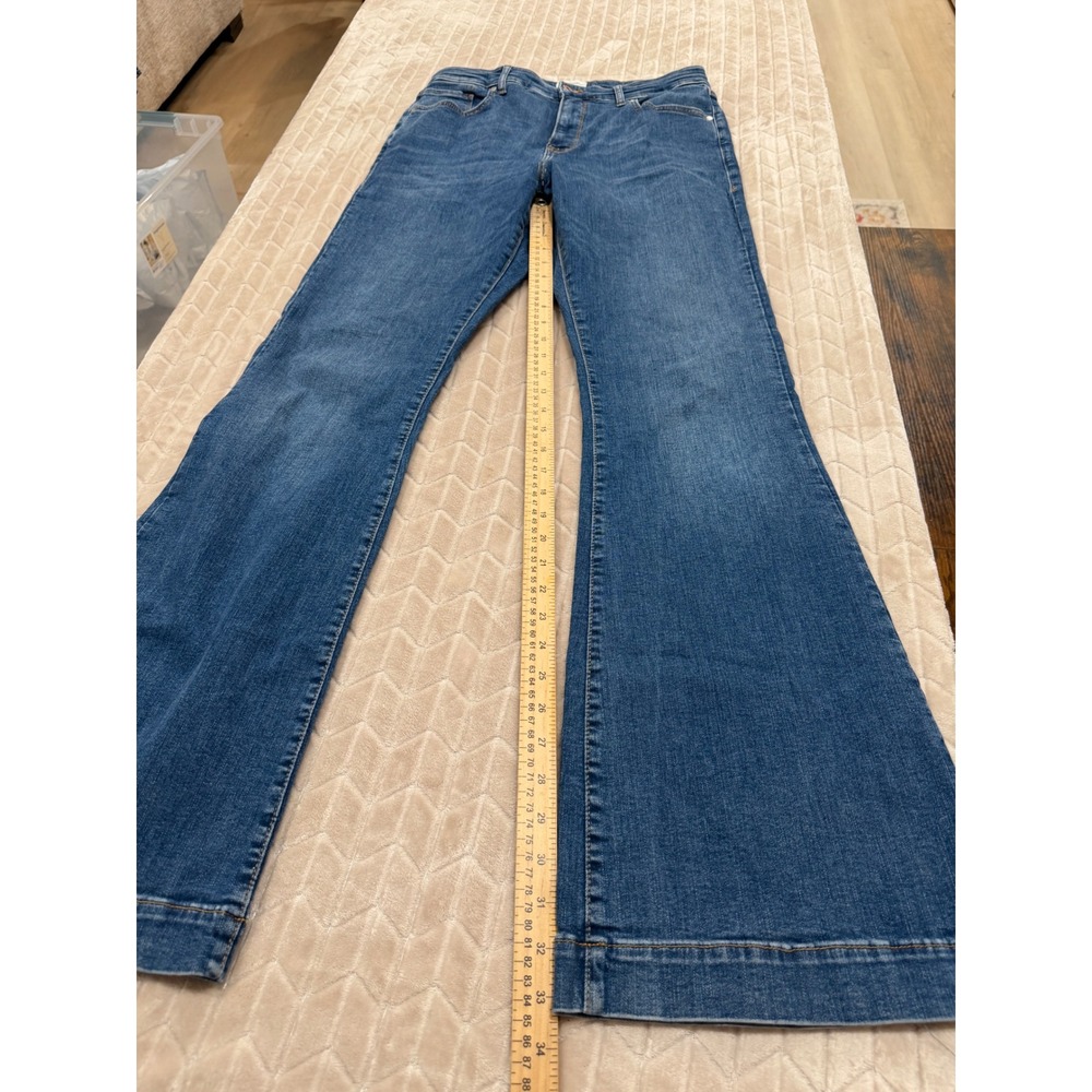 River Island Womens Stretch Denim High Rise Flare Jeans Blue US 12L 70s Boho - Picture 5 of 13
